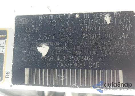 2016 Kia Optima Lx z USA, uszkodzony, nr VIN KNAGT4L37G5103462